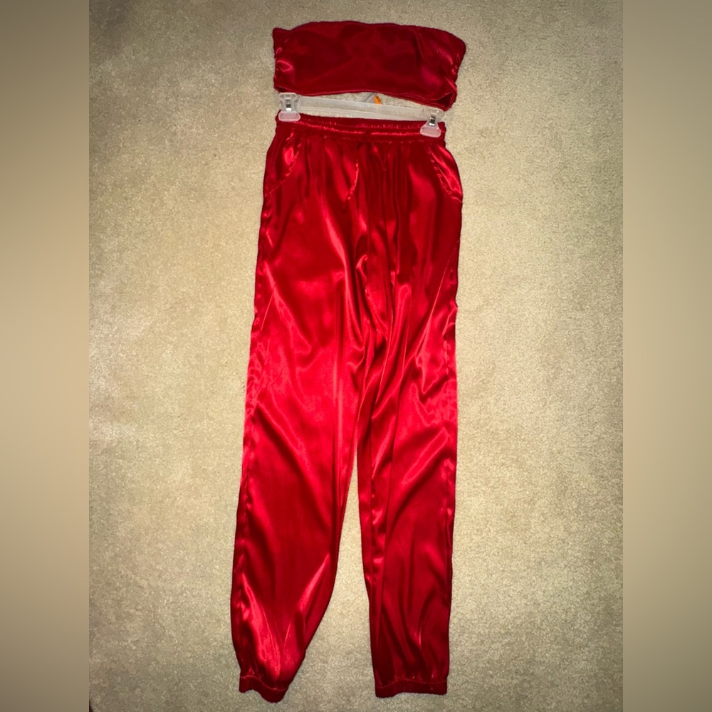 Fashion Nova Bold Red Satin Two Piece